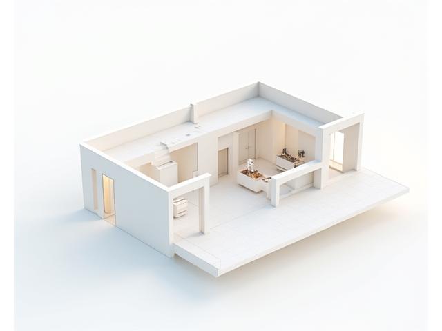 O ilustrație schematică modernă a unei case cu elemente de design universal integrate: o rampă subtilă la intrare, uși largi, o bucătărie cu blat reglabil și o baie cu duș la nivelul podelei, toate armonizate estetic. Culorile sunt luminoase și aerisite.