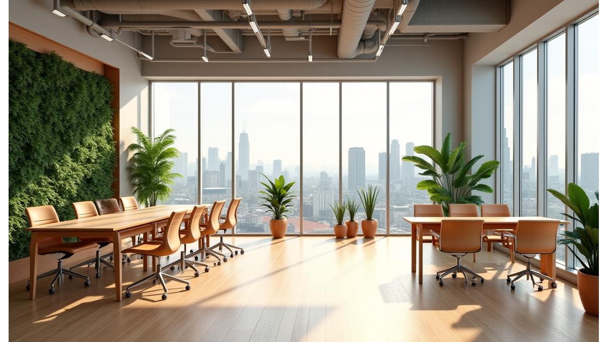 Imagine panoramică a biroului modern Zenit Urban din Cluj-Napoca, cu elemente de design biofilic.