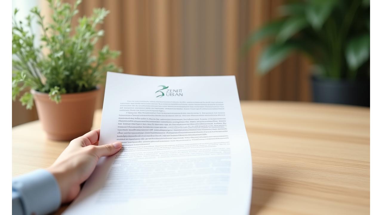 O mână ținând un document curat și bine structurat, simbolizând claritatea legată de termeni și condiții Zenit Urban.